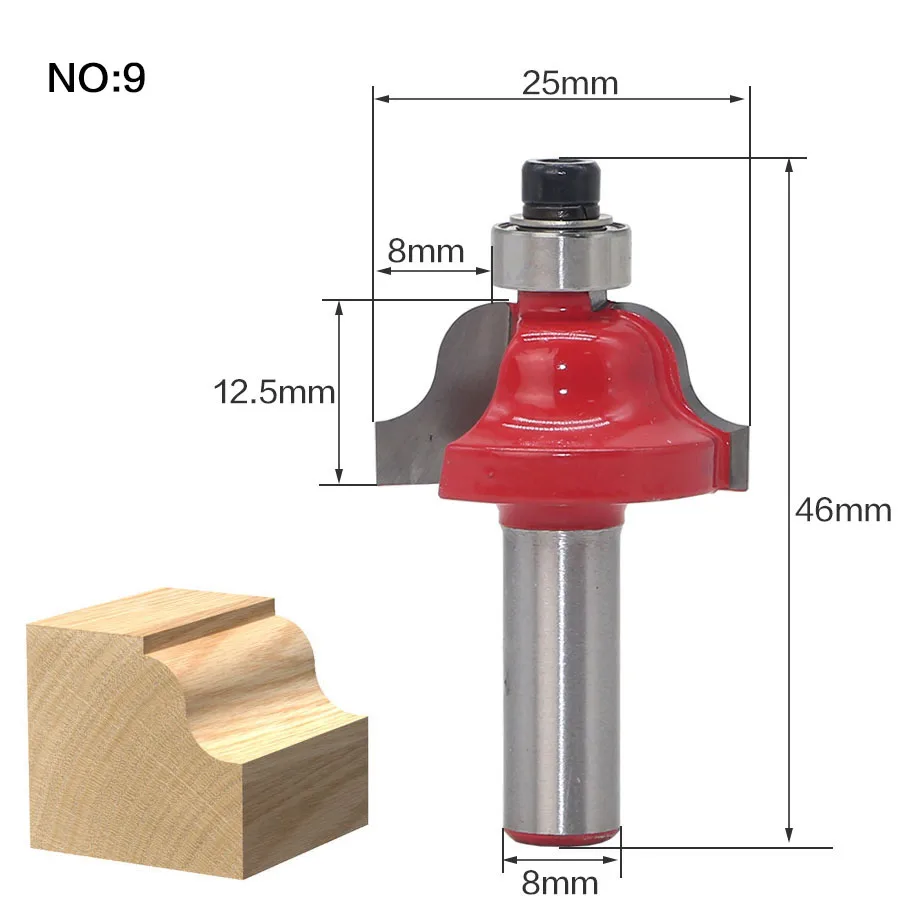 1 шт. 8 мм хвостовик угол округления бокс фреза для дерева прямой конец мельница вольфрамовый маршрутизатор гравировальные инструменты для работы с деревом - Длина режущей кромки: NO 9
