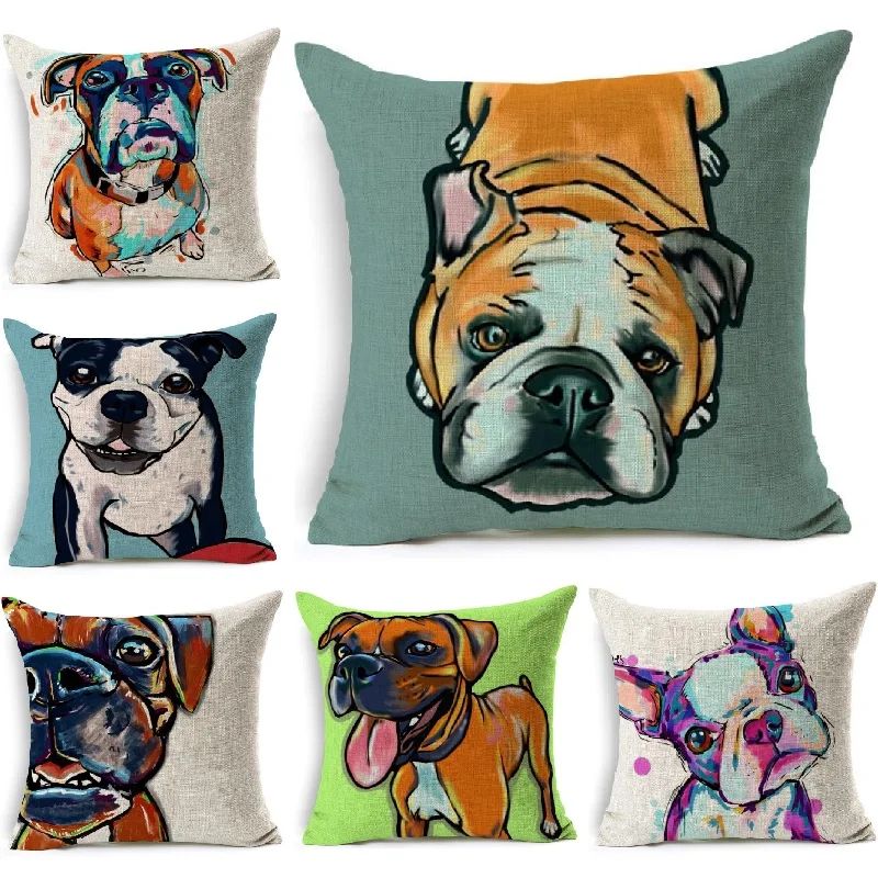 

Cushion Cover Dog Printing Linen Throw Pillows Car Sofa Pillow Cover Home Decorative Pillowcase decorativos 45x45cm
