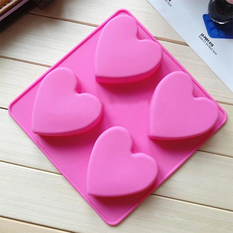 DIY 4-cell Love Heart Silicone Fondant Mold Cake Chocolate Soap Baking Mould