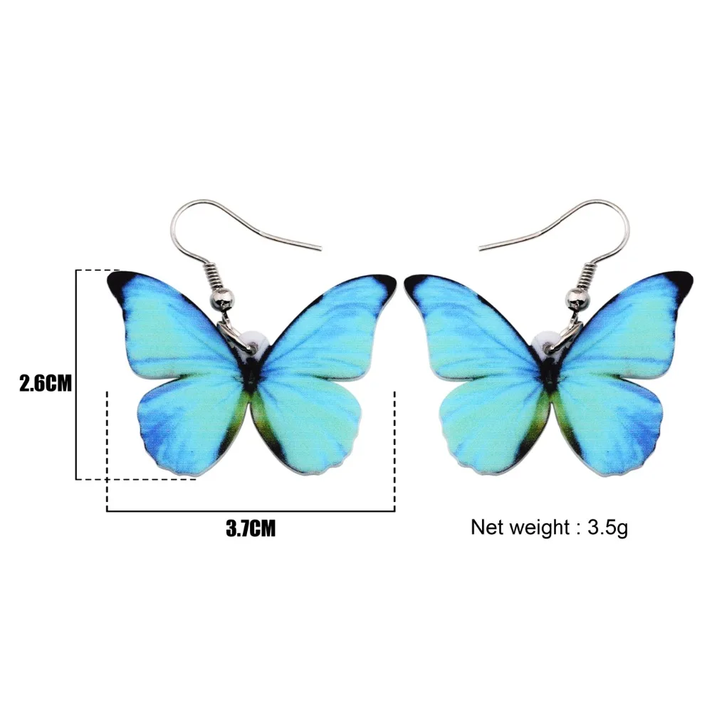 WEVENI-Acrílico Gota Brincos Dangle para Mulheres, Big Morpho Menelau, Brincos Borboleta, Inseto Jóias, Acessórios de Moda, Drop Shipping