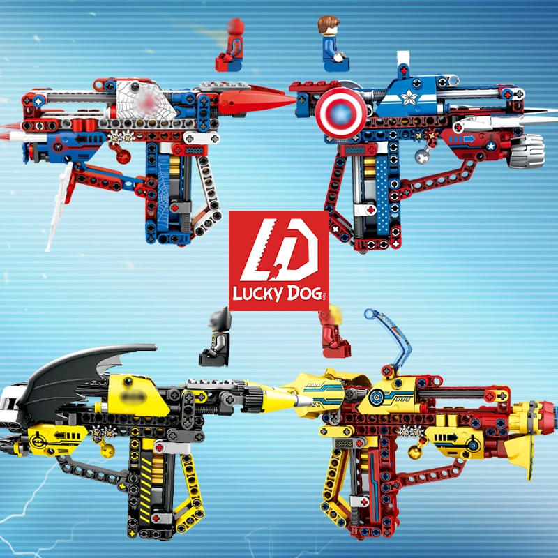 DIY Spiderman 3 Building Block toy Gun batman Superheros marvel Figure constructor legoing brick gun toys for children birthday