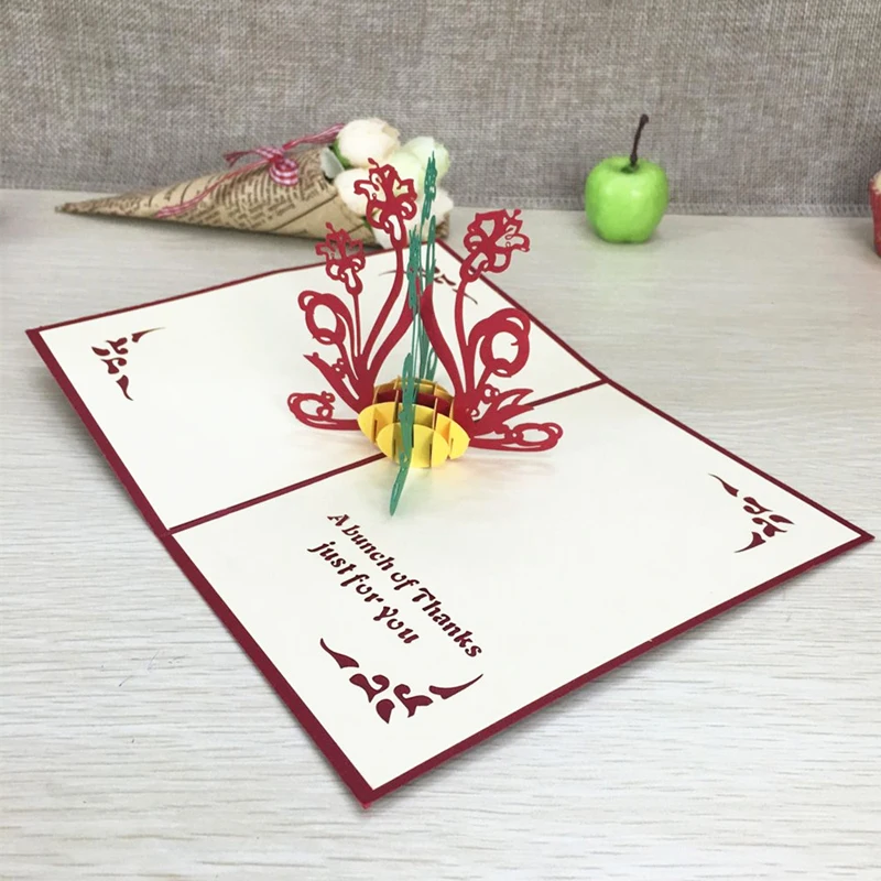  1pcs Narcissus Laser Cut Paper Greeting 3D Pop Up Kirigami Card Wedding Invitation Birthday Valenti - 32817174471