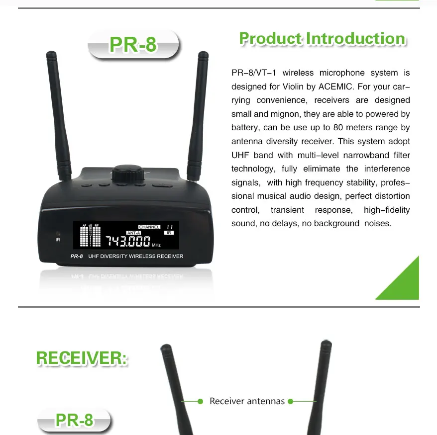 ACEMIC PR-8/VT-1 беспроводной скрипки Набор с микрофоном, передатчиком для выступлений музыкальный инструмент mic системы для аудио Трансмиссия 80 м Диапазон