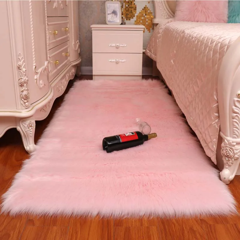 Искусственный шерстяной ковер прямоугольник/квадратный гарнир искусственный коврик подушка для сиденья Обычная кожа мех простые пушистые коврики для спальни гостиной