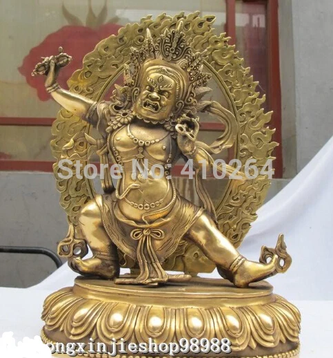 

13"Tibet Buddhism Fane pure Brass Vajrapani Mahakala Buddha Statue