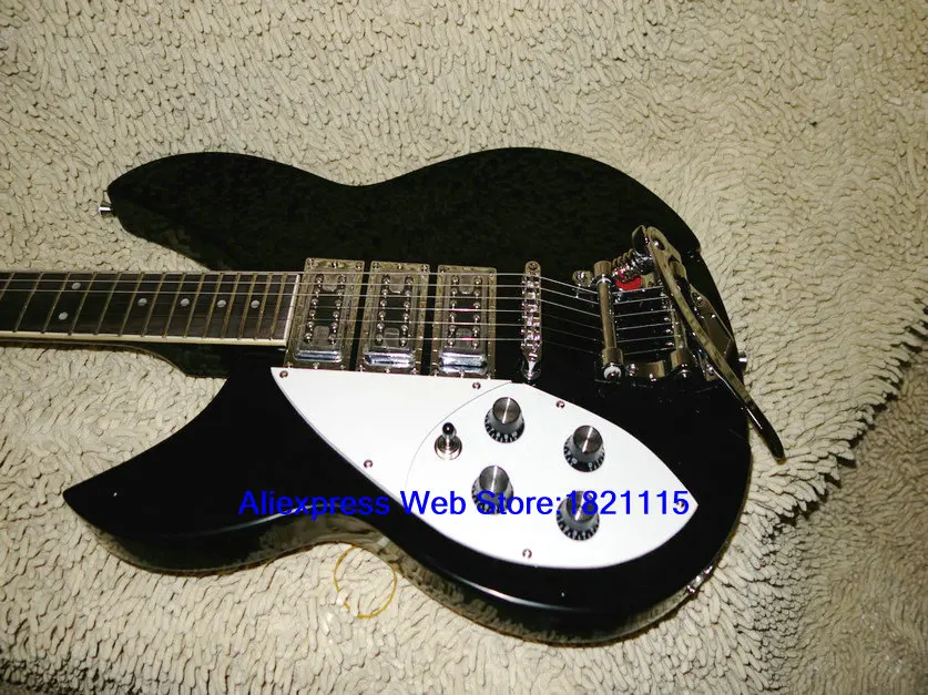 Black 3 Pickups Left Handed Electric Guitar Tremolo High Quality OEM