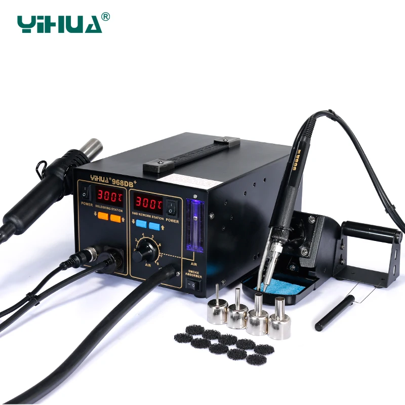 

Best selling 3 in 1 YIHUA 968DB+ Vacuum Smoke Iron + Air Flow Ball Hot Air Gun Handle 220V 110V