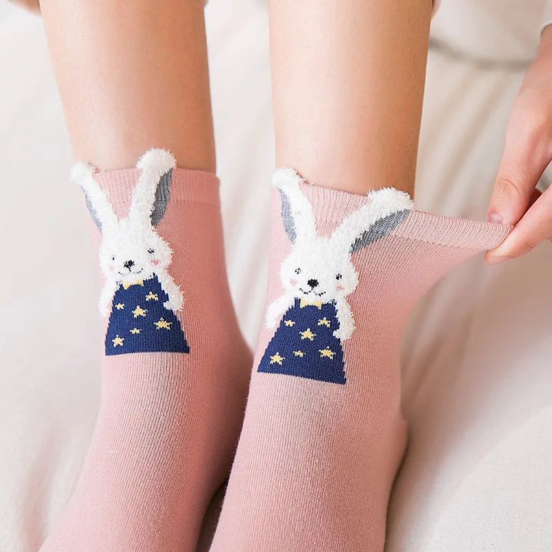 Мультфильм носки милые забавные креативные кролик носки женские Харадзюку и изображением милой коровы и Meias Calcetines Mujer Divertidos Sokken