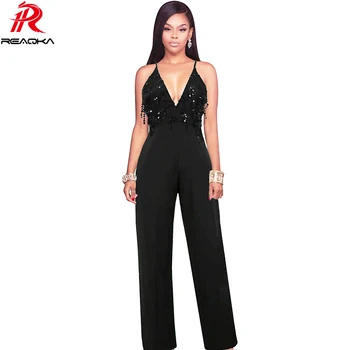 

Sexy Sequins Jumpsuit Women Summer Black Spaghetti Strap V Neck Bandage Backless Rompers Womens Jumpsuit Club Overalls 2018 N