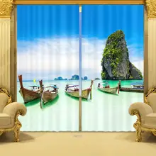 Photo Print стереоскопического 3d Шторы s зеленый море и лодка принт 3D плотные Шторы