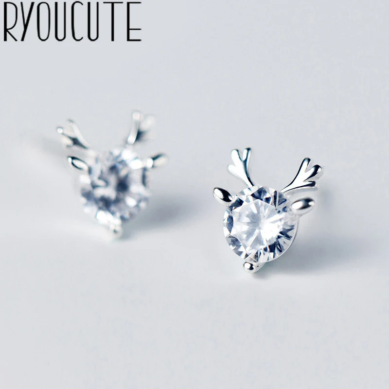 

RYOUCUTE 100% Real 925 Sterling Silver Jewelry Zirconia Deer Earrings for Women Bijoux Statement Earring Brincos Pendientes