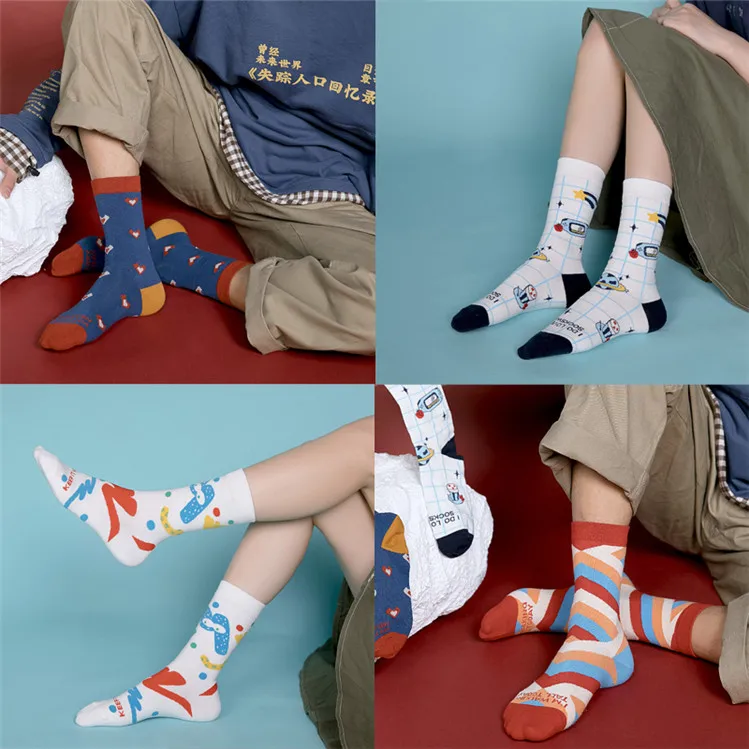 Унисекс модные женские носки Harajuku цветные хлопковые нормальные носки мужские 1 пара