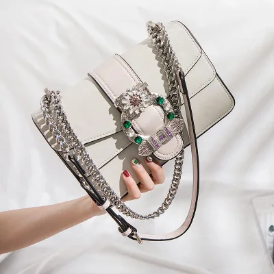 Bolsas de Ombro Bolsa com Corrente Mulheres Marca Desinger Strass Couro Pequeno Grande Crossbody Meninas Senhoras Bolsas Bolso Mujer Festa