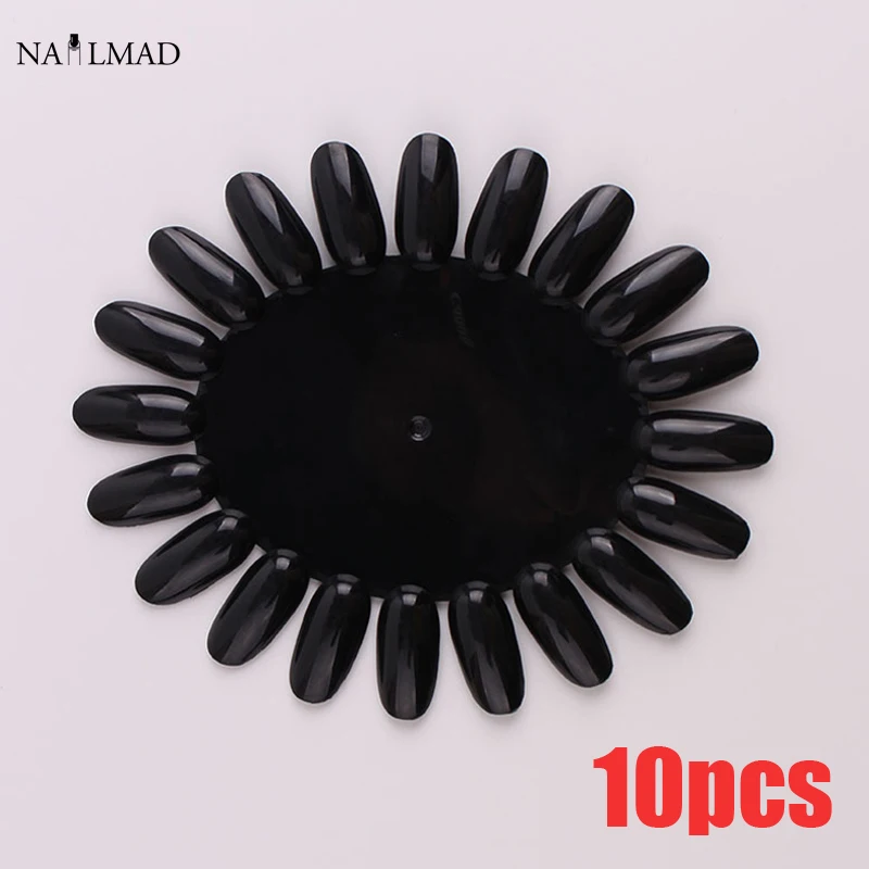 

NailMAD 10Pcs Display Wheel Polish Color Chart Practice False Nails Tips Black False Nail Art Tips Sticks Polish Display