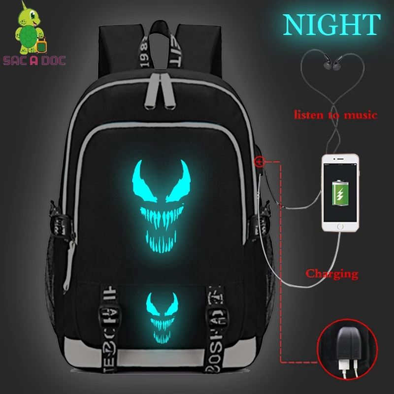 

Venom Prints Backpack Travel Backpacks Men & Women Laptop Bag College Bags with Usb Charging Port Lock &Headphone Interface
