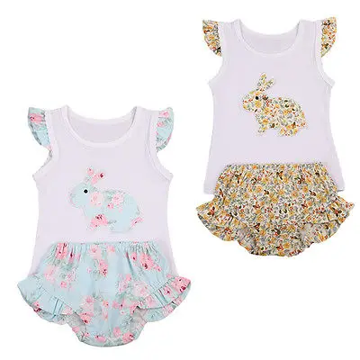 

Cute Rabbit Baby Girls Toddler Vest Tops+Ruffles Shorts 2pcs Outfits Clothes Set