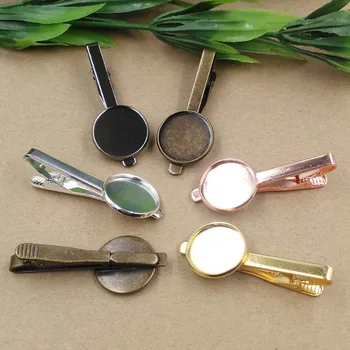 

Men's Necktie Tie Clip Clasps Bars Pins Clips with 16mm 18mm 20mm Round Bezel tray Cameo Cabochons Base Findings DIY Accessories