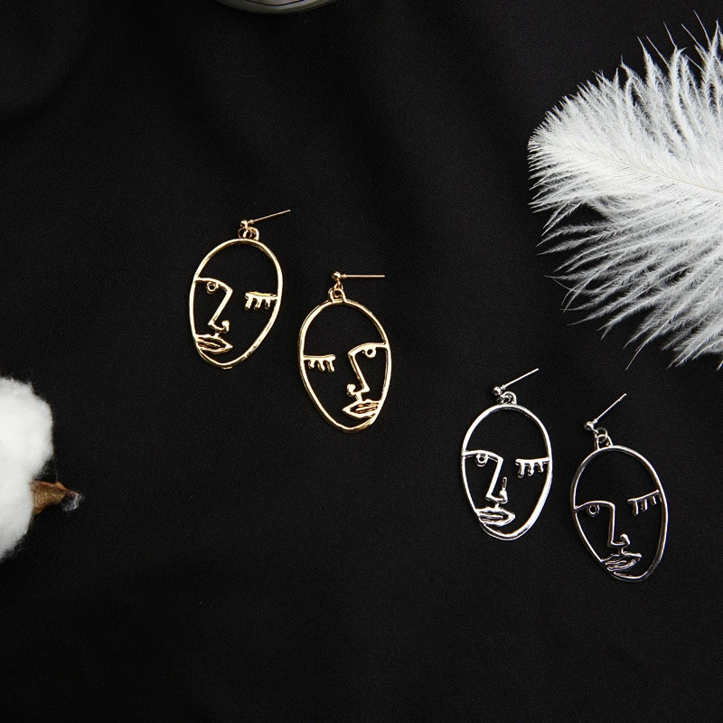 

E0281 New Arrival Gold Silver Color Hollow Lady Face Drop Earrings For Women Fashion Party Jewelry Exquisite Gift Dropshipping