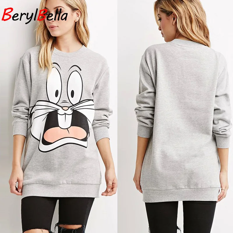 

Spring Women Hoodies Cotton Casual Fashion Long Sleeved Women Sweatshirts O Neck Printed Cartoon Female Pullover Sweatshirt