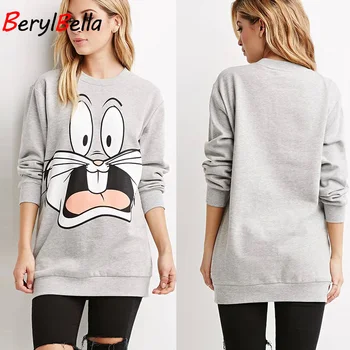 

Spring Women Hoodies Cotton Casual Fashion Long Sleeved Women Sweatshirts O Neck Printed Cartoon Female Pullover Sweatshirt