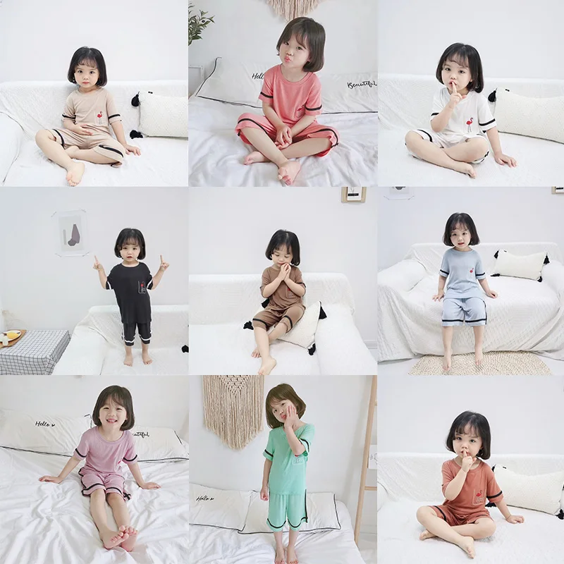 

Pyjamas Girls Ribbed Fitted Girls Pajamas Summer Children PJs Toddler Sleepwear Kids Nightwear Modal Top + Pants 18M to 11 Years