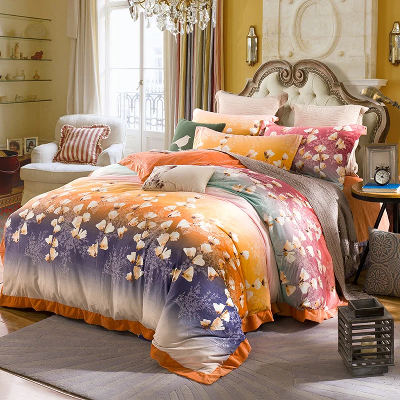 

Euro style 4PCS bedding sets Sham thick flannel duvet cover set winter bedsheet queen king size winter Bed set