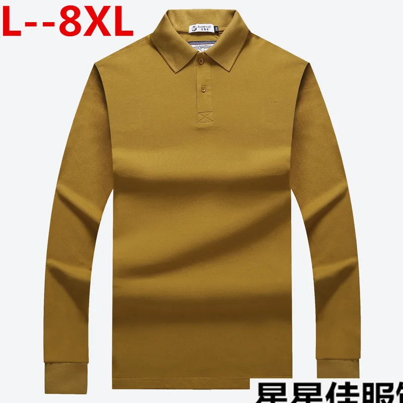 Большие размеры 8XL 6XL, Мужская рубашка поло с длинным рукавом, хлопок, Повседневная модная мужская рубашка поло, большой размер 5xl 4XL, тонкая черная футболка, топы