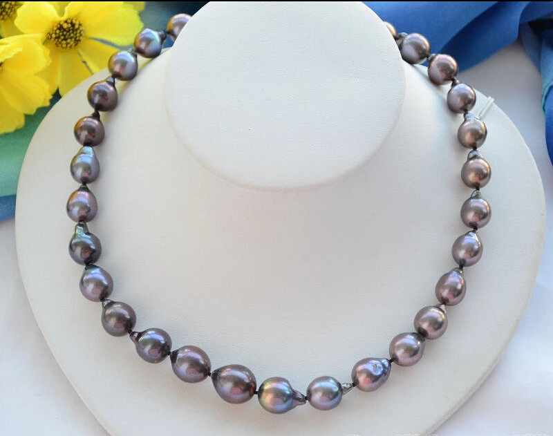 

z6368 lustre 13mm brown black almost round Edison fw pearl necklace 17inch 92 (A0501)