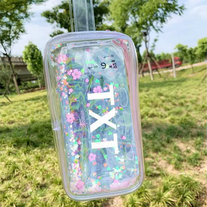

1Pc TWICE GOT7 EXO Big Capacity Transparent PVC Pencil Case Shiny Quicksand Pencil Bag Office School Supplies