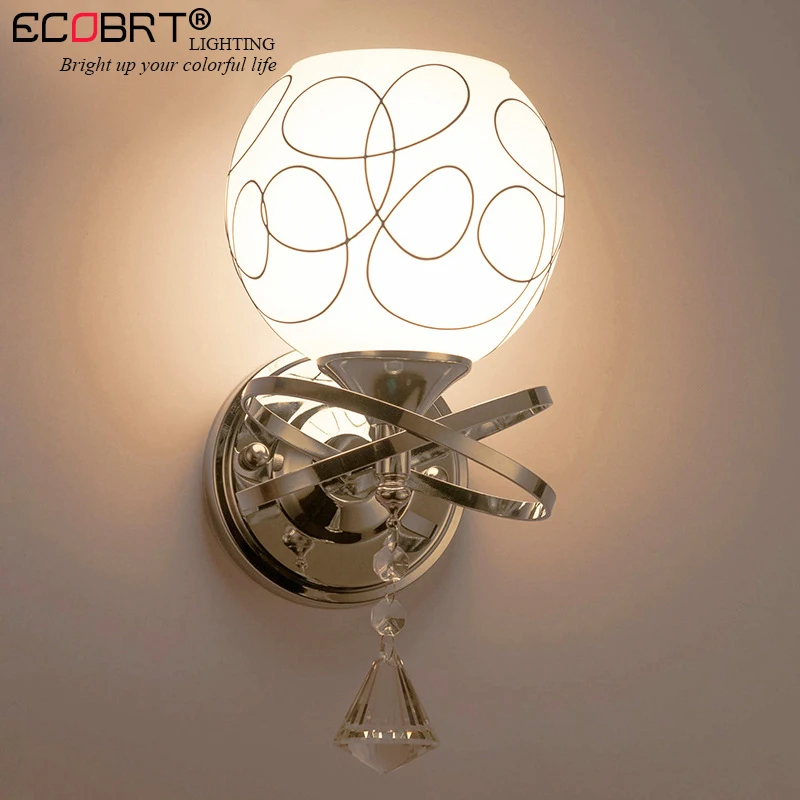[ECOBRT] Modern Glass Wall Lamps Lighting with Crystal Decoration Wall lights Bedroom Bedside