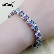 XUTAATI 925 серебро цвет ювелирные изделия разноцветные камни кубического циркония Регулируемая цепь браслет длина 18+ 3 см