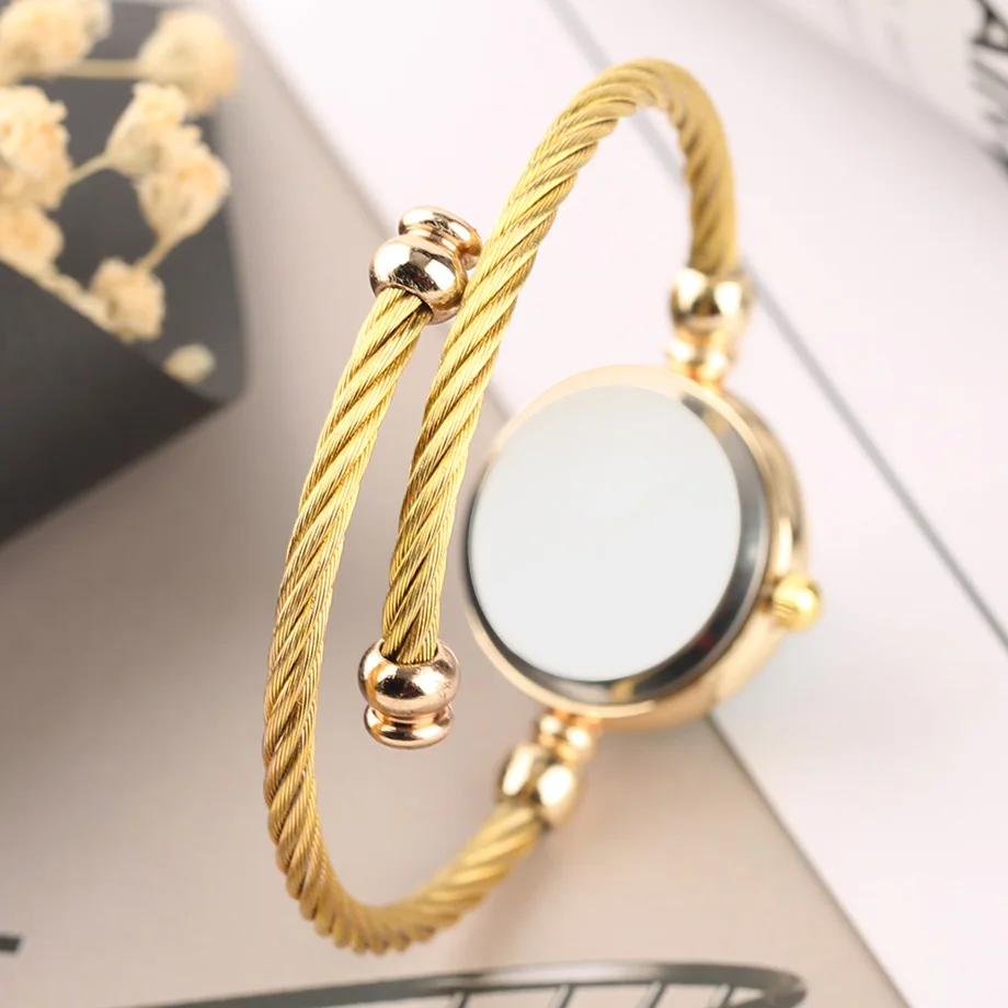 Minimalist Women Watches Gold Stainless Steel Bracelet Blank Surface Slim European Style Girls Quartz Wristwatch Ladies          (12)
