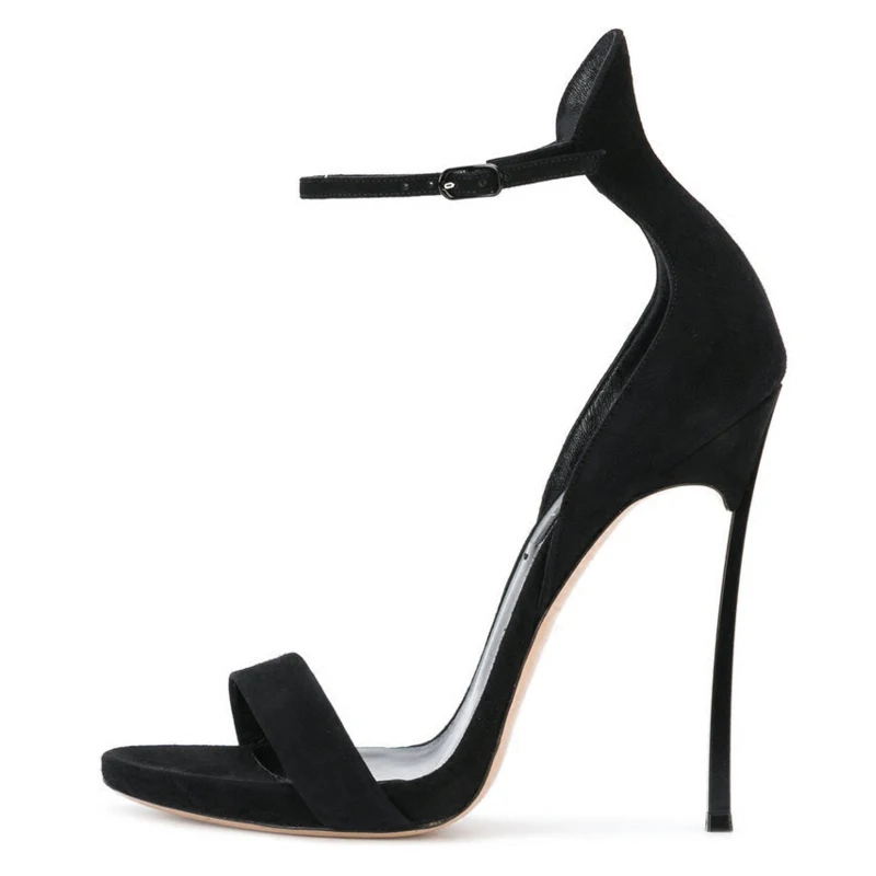 

Ladies summer black/red/caramel color super high thin heel sandals Fashion open toe ankle strap suede leather sandals
