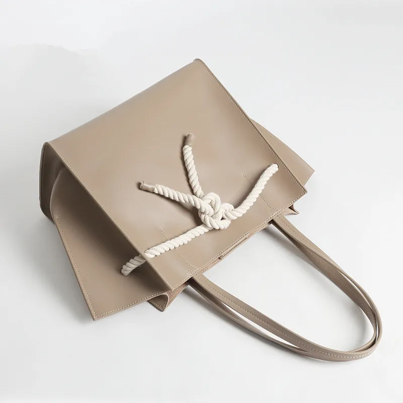 

Women Lady Genuine Leather Handbags Shopping Bag Rope Decoration Messenger Bags Satchels