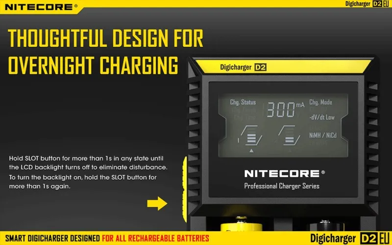 Бенчмарк в интеллектуальном зарядном устройстве s Nitecore D2 ЖК-дисплеи цифровой AA/18650 зарядное устройство для фонарика