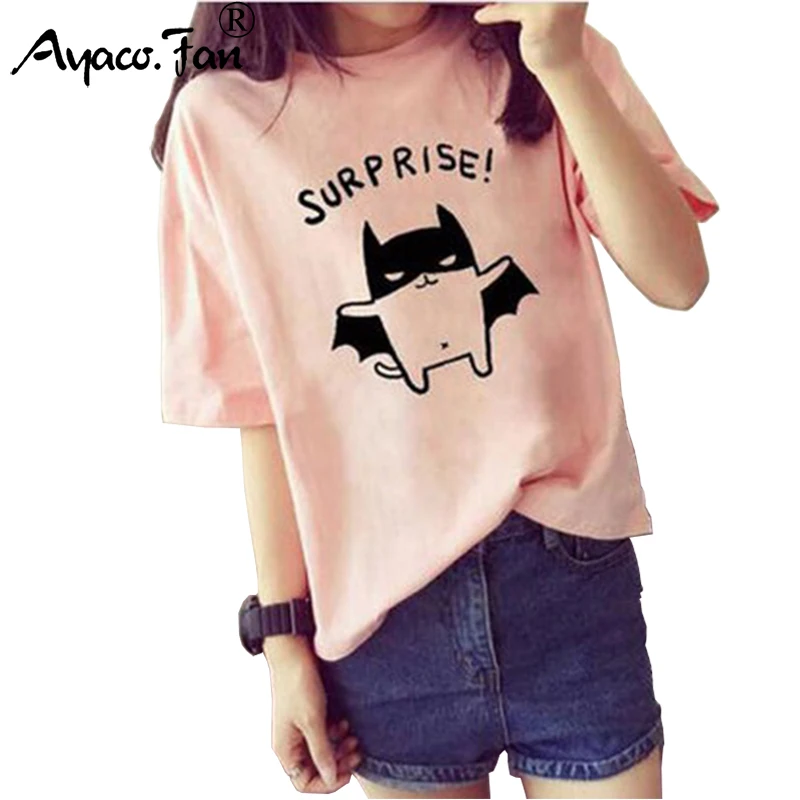 

2019 Summer T Shirt New O-Neck Cartoon Print Loose T-Shirts for Women Students Girls Cute Slim Lady Tops Tees Women Clothing