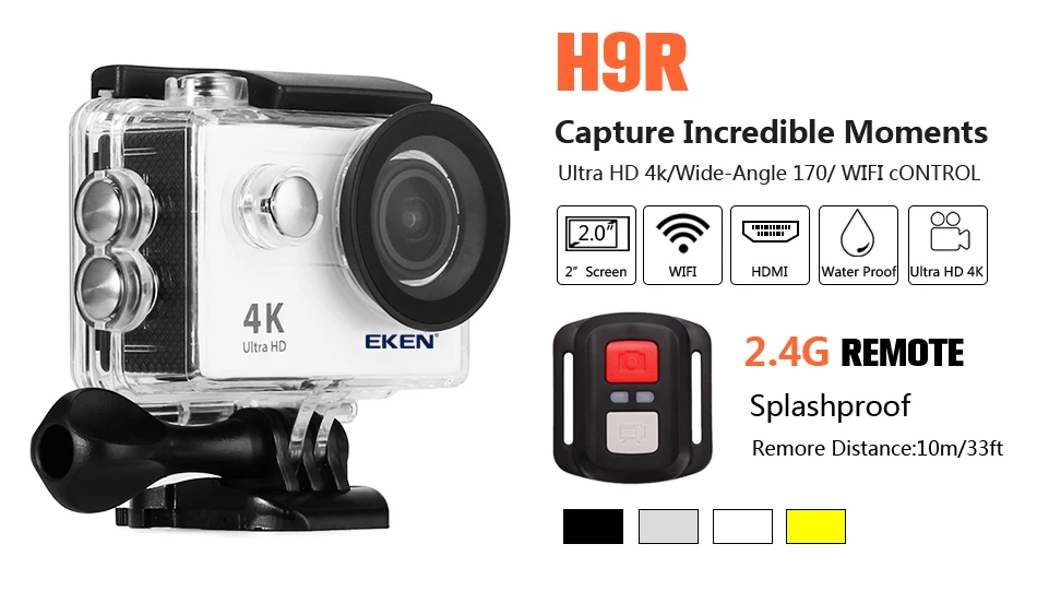 EKEN H9R/H9 Экшн-камера Ultra HD 4 K/25fps WiFi 2," 170D Подводная Водонепроницаемая видеокамера на шлем Спортивная камера