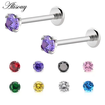 외과 강철 지르콘 크리스탈 귀 연골 Tragus 헬릭스 피어싱 Labret 립 스터드 링, 내부 스레드 16g 바디 쥬얼리, 1 개