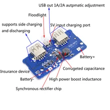 5V 2A Power Bank Charger Module Charging Circuit Board Step Up Boost Power Supply Module 2A Dual USB Output 1A Input