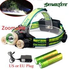 Высокая Мощность зум 3 светодиодный лампы T6+ 2* Q5 фар 4 режима 9000LM светодиодный налобный фонарь+ 2x18650 батарея+ сетевое быстрое зарядное устройство для переменного тока/ЕС Зарядное устройство