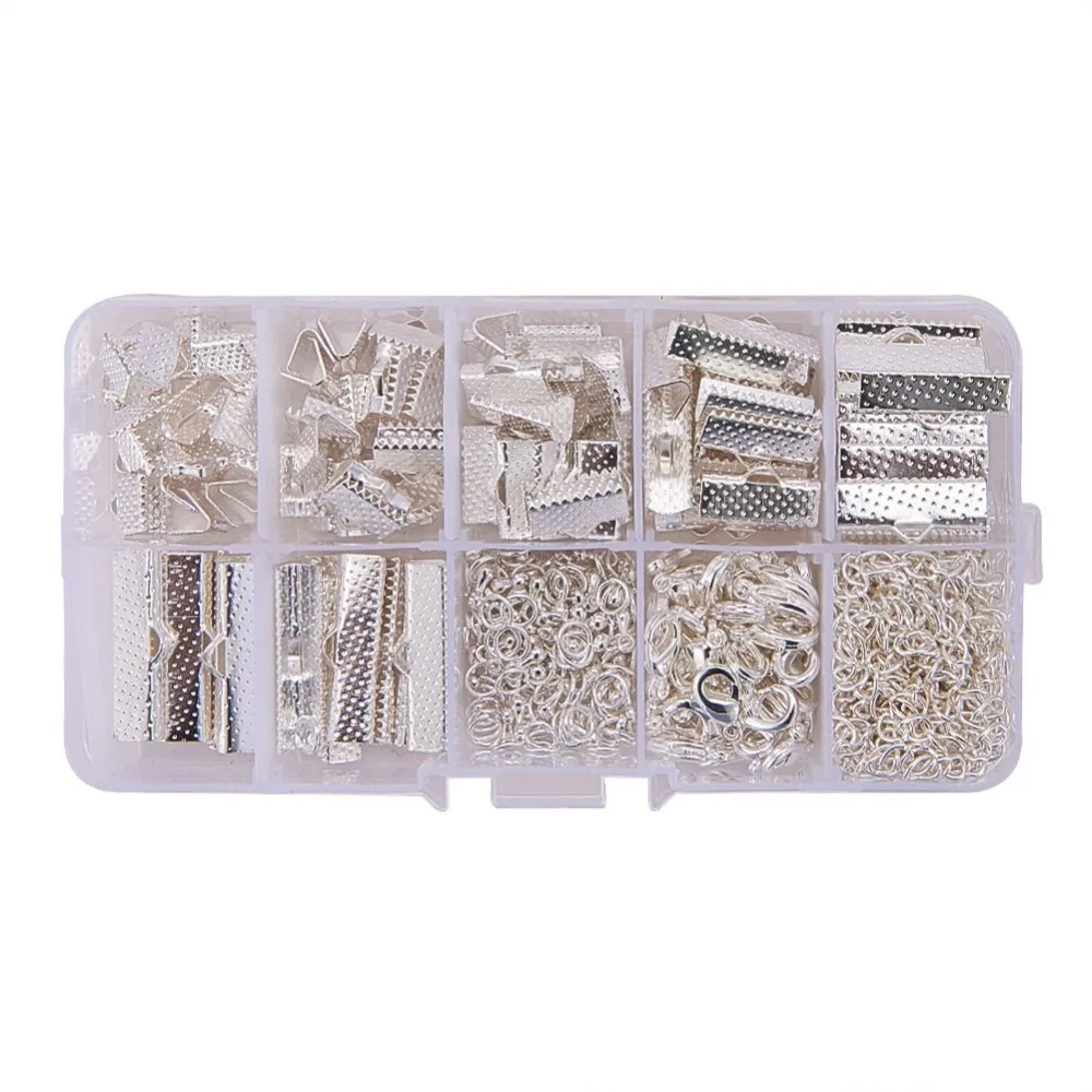 

About 500Pcs/Box Ribbon End Drop Ends Jump Ring Chains Lobster Claw Clasps Chain Extension Tails Jewelry Making Findings
