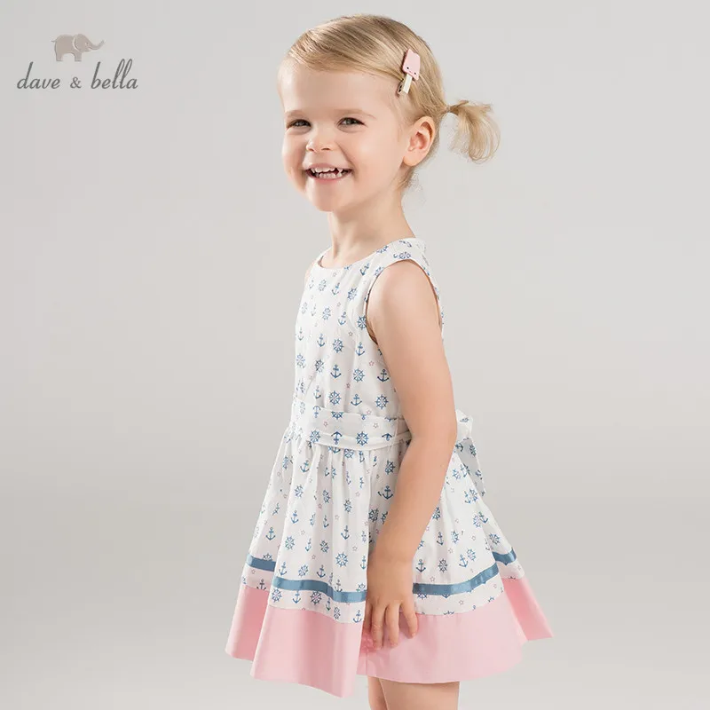 

Dave bella summer baby girls print dress children Lolita lovely sleeveless clothes toddler infant costumes DBB6928