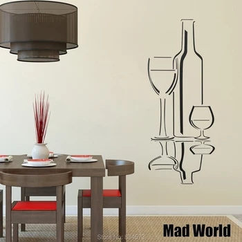 

Mad World-WINE GLASSES KITCHEN Silhouette Wall Art Stickers Wall Decal Home DIY Decoration Removable Room Decor Wall Stickers