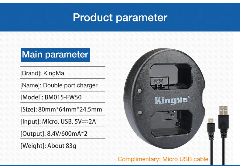 KingMa NP-FW50 Батарея Dual USB Зарядное устройство для sony Alpha a3000 a6000a6500 a6300 a7 7R a7R a7R II a7II NEX-3 NEX-3N NEX-5 DSC-RX10