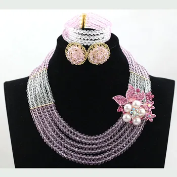 

Shining Pink New Arrial African Wedding Jewelry Set Unique Design Costume Jewelry Sets Handmade Free Shipping hx325
