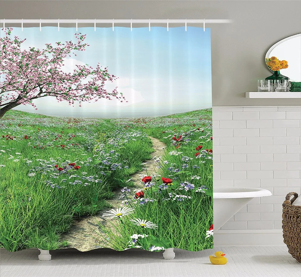 High Quality Arts Shower Curtains Flowers Series Cherry Pink Pink