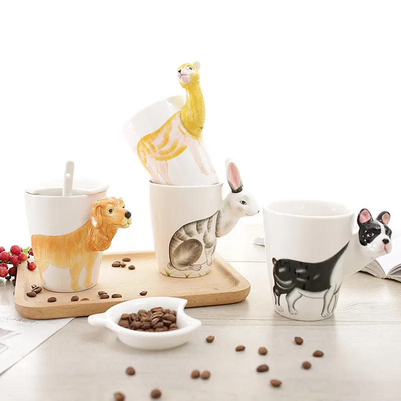 

Creative Ceramic Coffee Milk Tea Mug 3D Animal Shape Hand Painted Dog Goat Camel Horse Rabbit Cup For Friends Family Gift