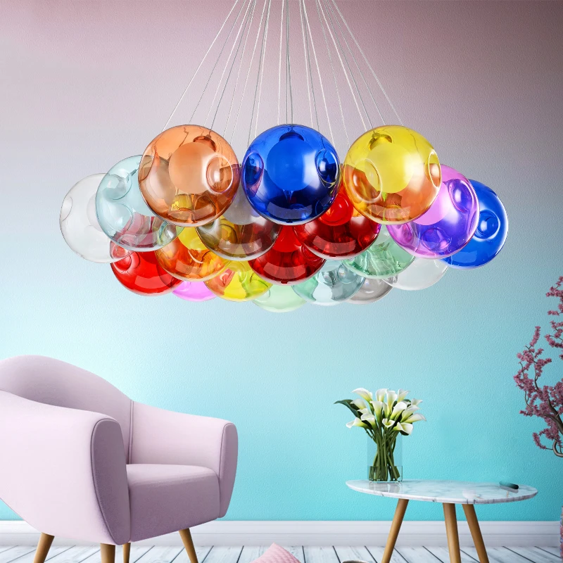 

Modern Led Chandelier Lighting Color Bubble Ball Pendant Lamp Home Pendan Decor Dimming Hanging Lamp Bedroom Living Room Indoor