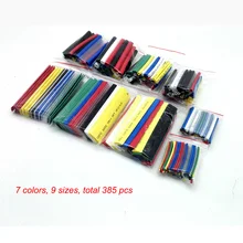 385pcs 2:1 Polyolefin Shrink Assorted Wrap Wire Insulated Shrinkable Sleeves 7 colors, 9 sizes Heat Shrink Tubing