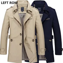 ซ้ายรอมแฟชั่นผู้ชายหรูในฤดูหนาวบางพอดีสบายๆt rench coat/ชายสีที่บริสุทธิ์บริสุทธิ์ผ้าฝ้ายยาวแจ็คเก็ต
